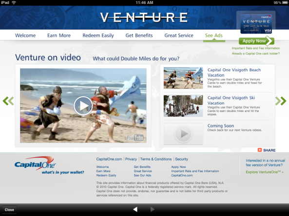 Capital One Venture landing page